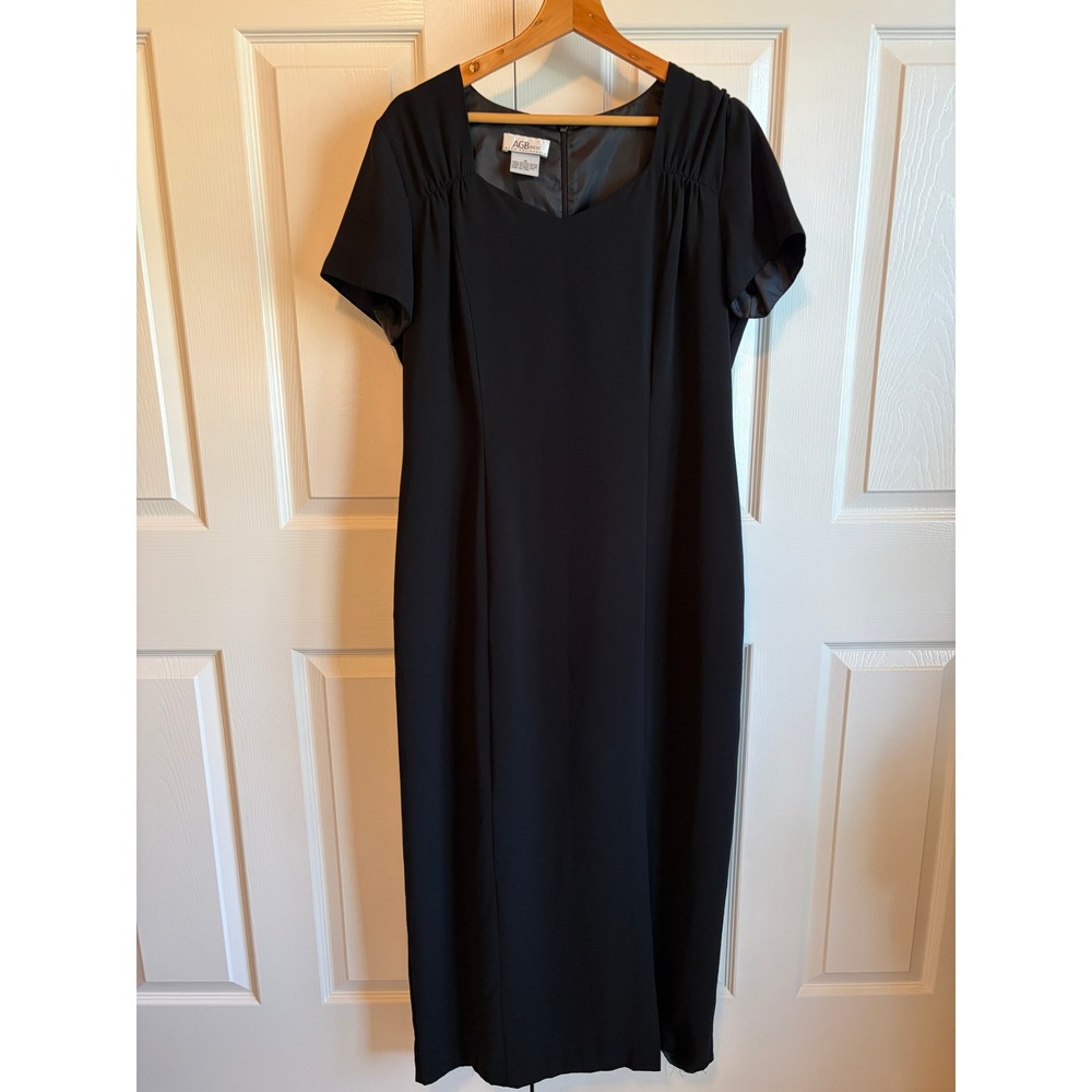 AGB Byer California Black Maxi Dress Short Sleeve Sweetheart Neck Lined Size 16